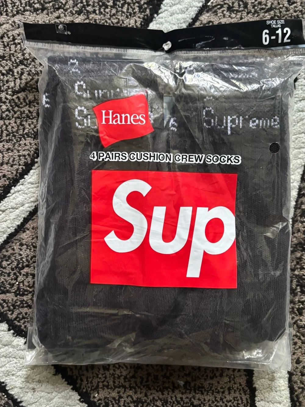 Supreme x Hanes Black Crew Socks